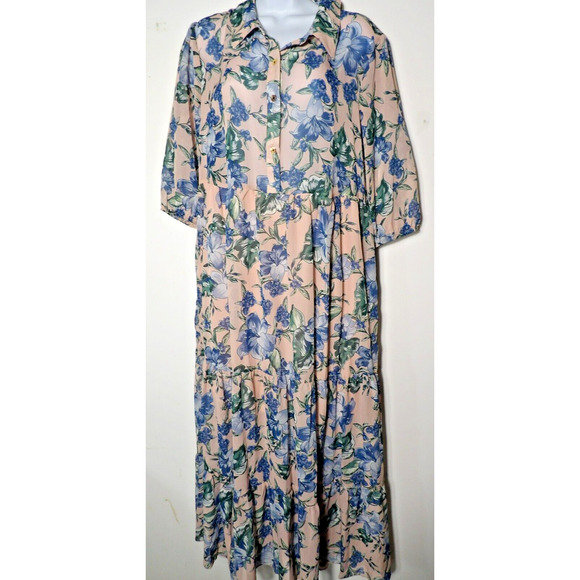 Kate & Lily Size 10 Maxi Dress Sheer Pink Floral Tropical Chiffon Collared Butt - Picture 2 of 15